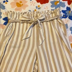 Striped Tie-Waisted Paperbag Pants